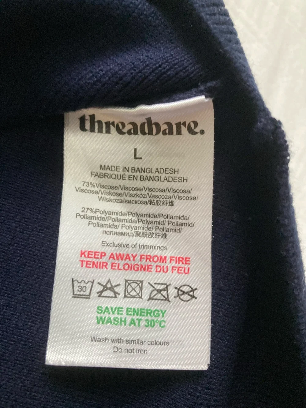Mens Navy Viscose Cardigan Threadbare Size L